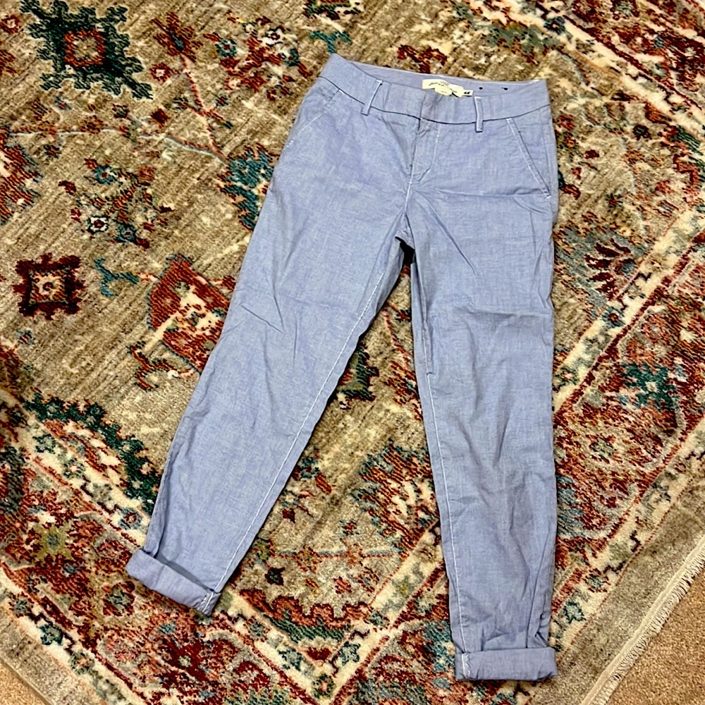Blue and white striped chinos